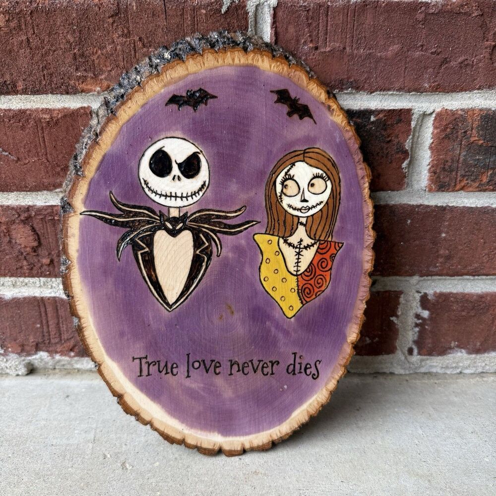 Nightmare Before Christmas Wood Slice Wall Hanging Painted Sally Jack Plaque